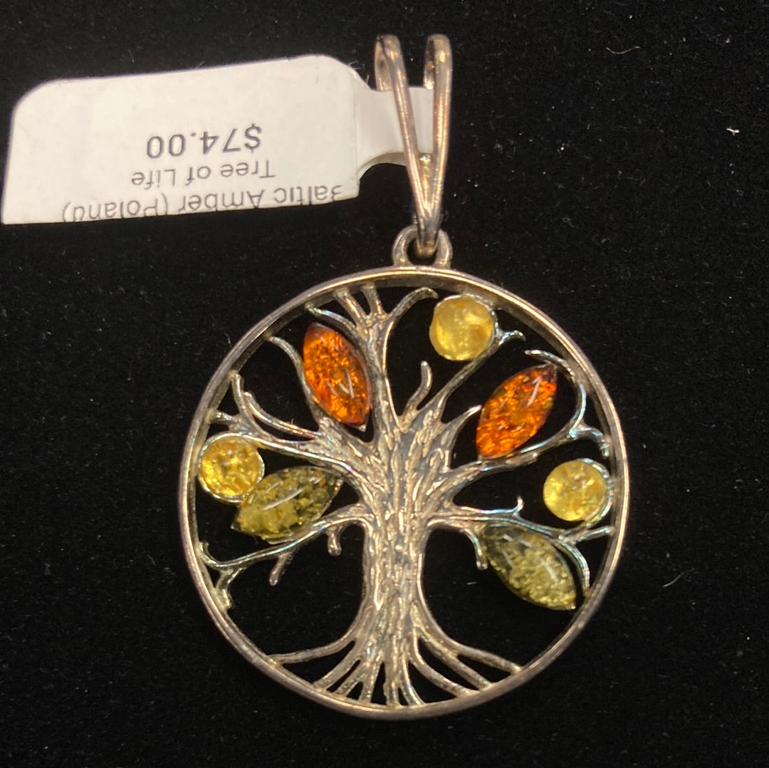 Baltic Amber Tree of Life  (Poland) Sterling Silver Pendant