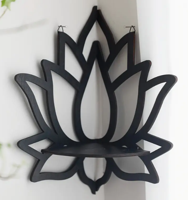 Lotus Wood Shelf -Black, Corner Shelf