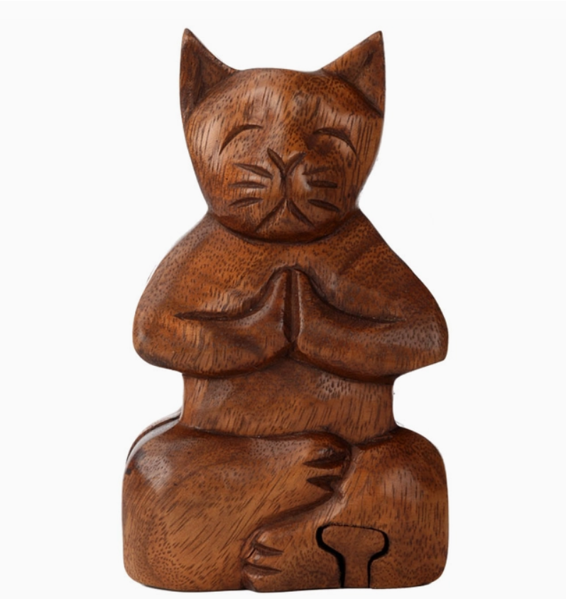 Meditating Cat Puzzle Box - Wood