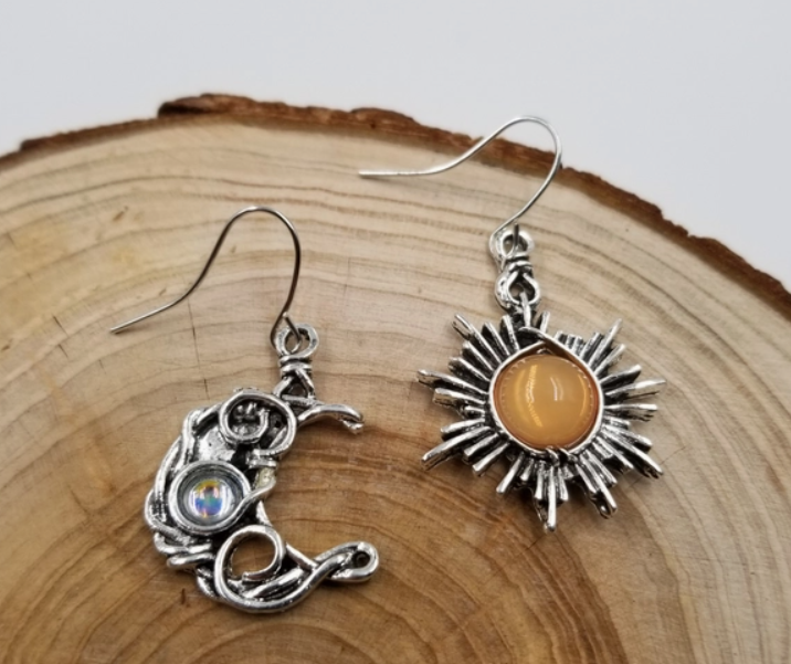 Moon & Sun Gemstone Earrings- Dangle