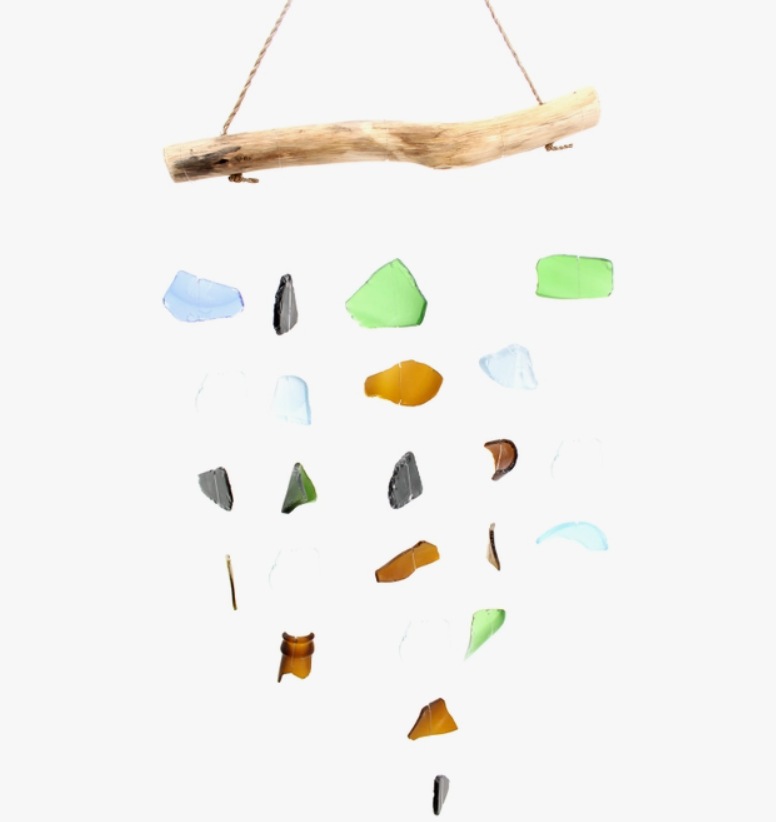 Multi Sea Glass Blues and Greens 5 String Wind Chime