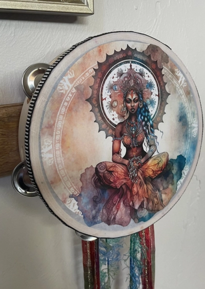 8" Mystical Goddess Tambourine & Ribbon /Wall Decor Hanging