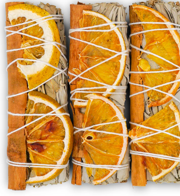 4" Orange Slices & Cinnamon w/White Sage Smudge Bundle