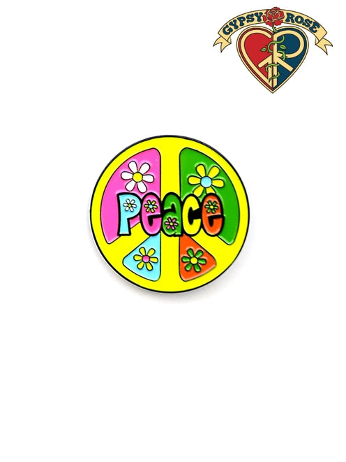 Peace Sign with Flowers Pin