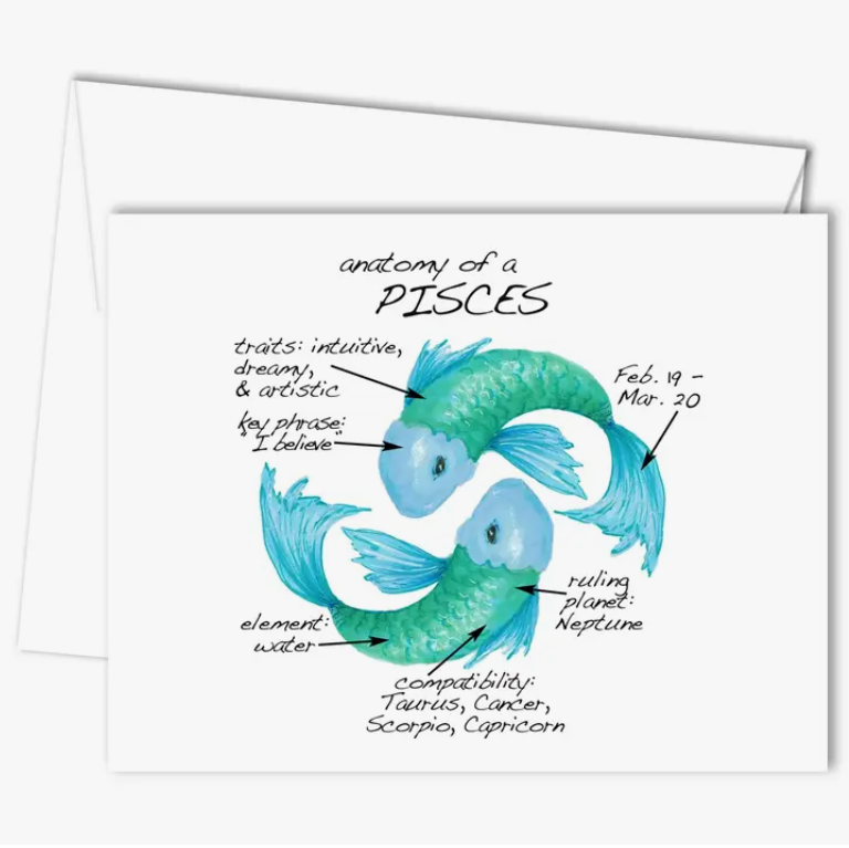 Pisces Greeting/Birthday Card, Blank Inside