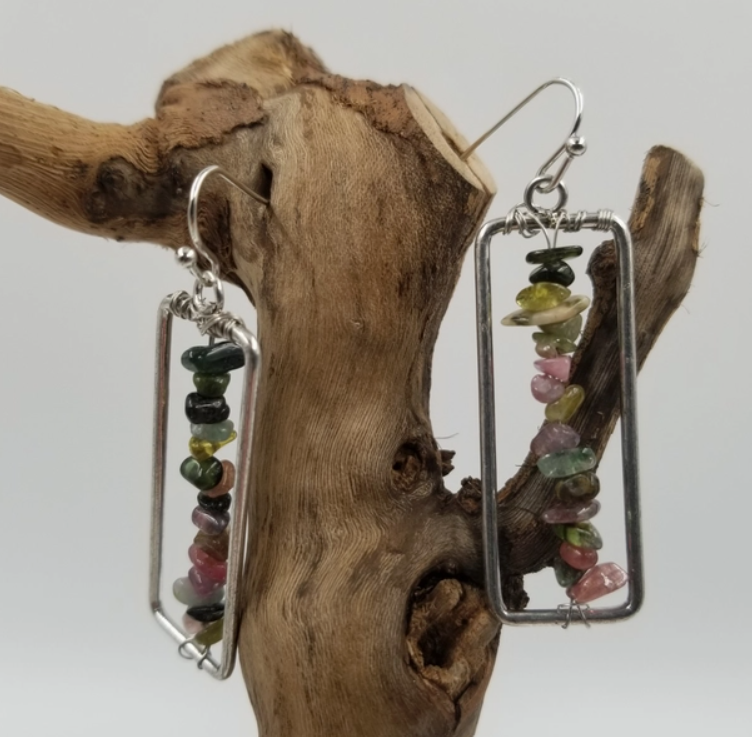 Handmade Crystal Rectangle Earrings- Dangle