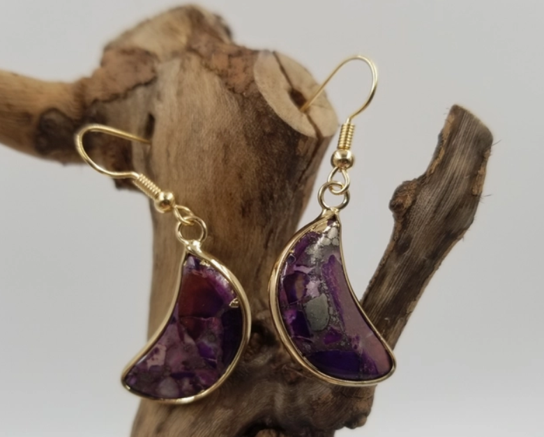 Moon Jasper Earrings- Purple Dangle