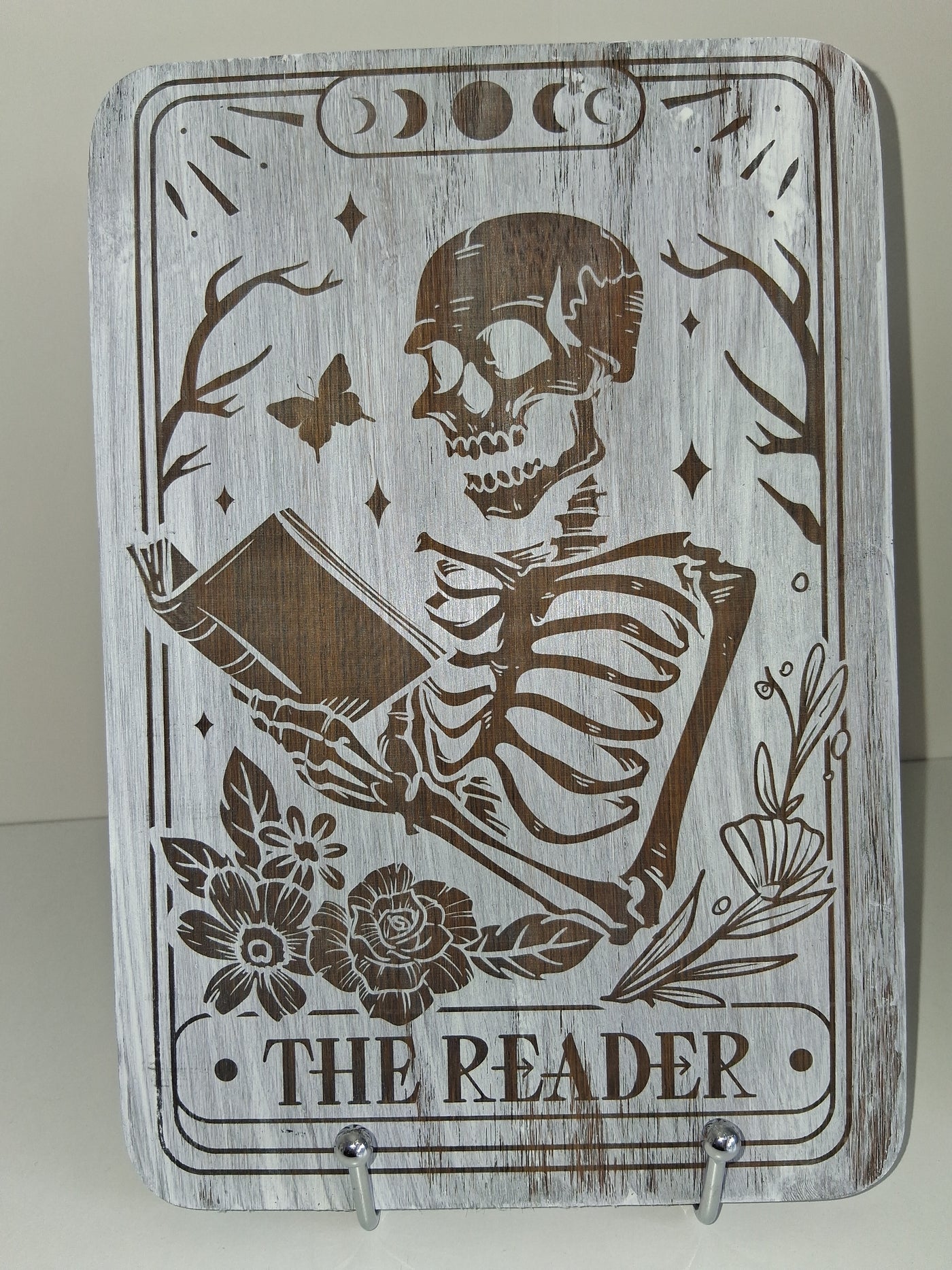 "The Reader" Skeleton Board Wood Etched Handcrafted Locally by Cassie