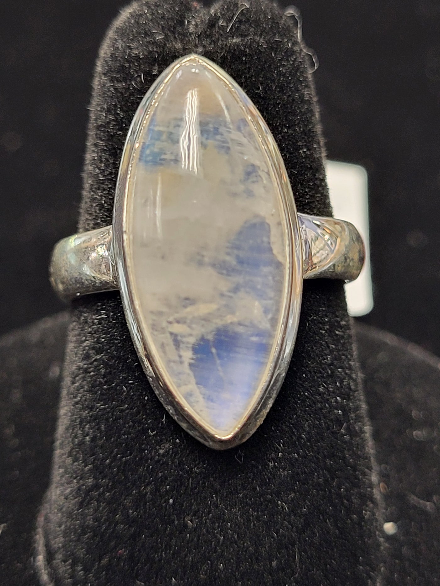 Rainbow Moonstone Marquise Sterling Silver Ring Size 7