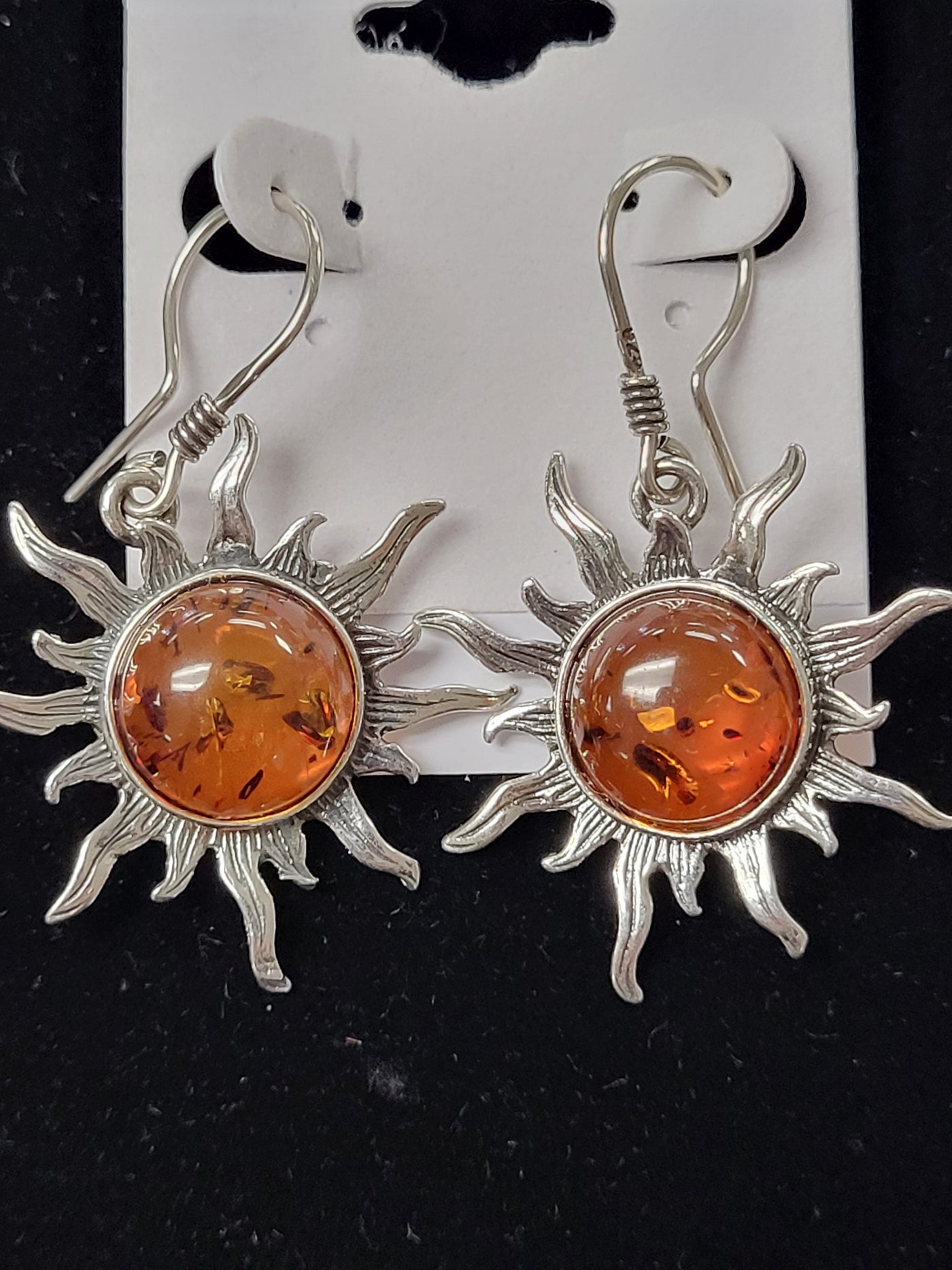 Amber Sun Dangle Earring Sterling Silver