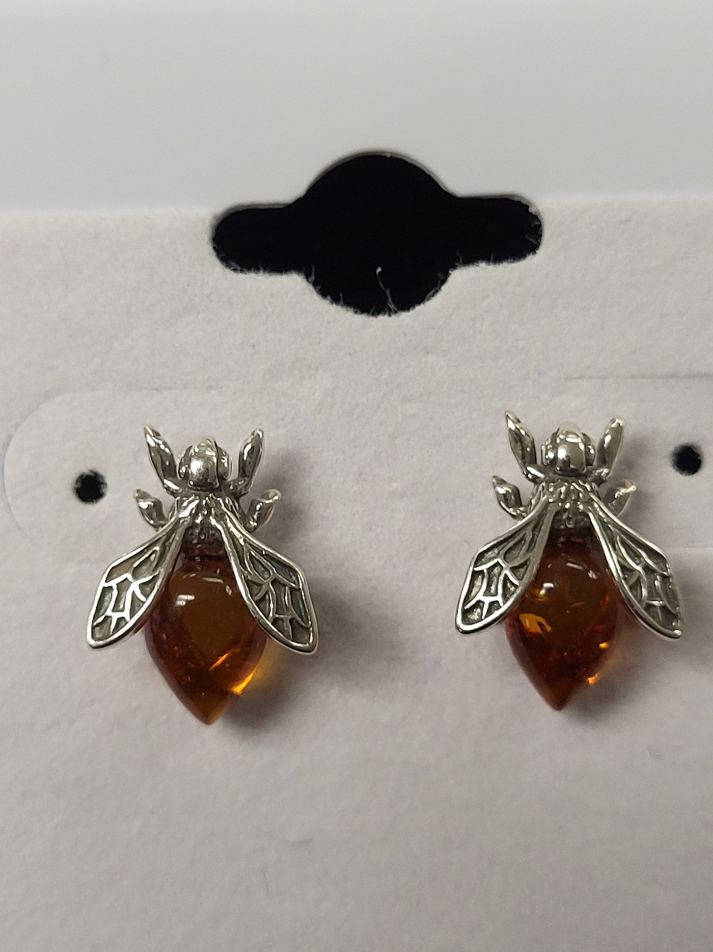 Amber Bee Sterling Silver Earrings - Studs