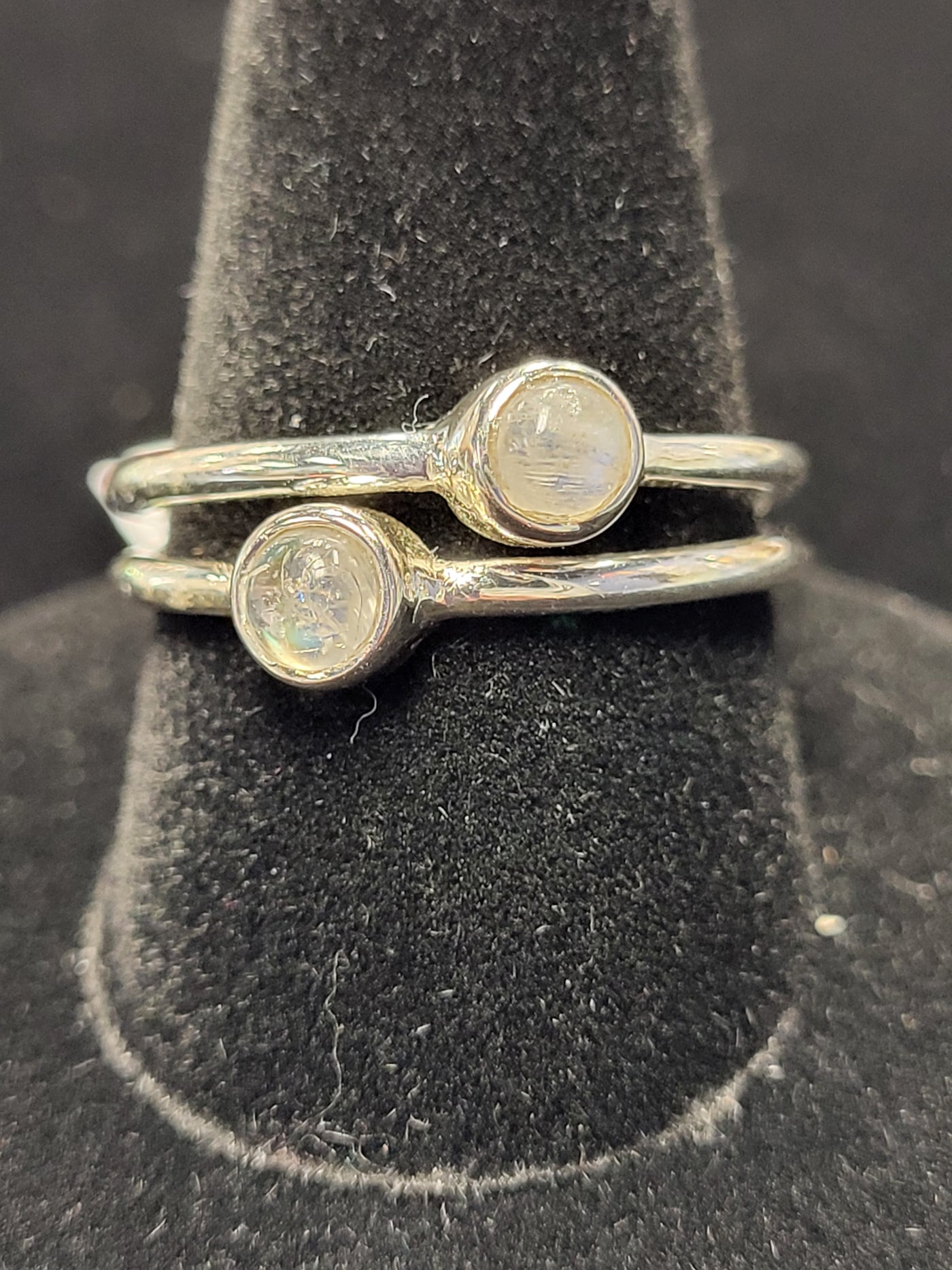 Rainbow Moonstone Duo Sterling Silver Ring Size 8.5