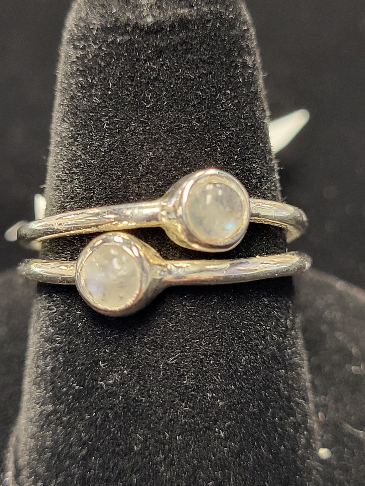 7.5 Rainbow Moonstone Duo Sterling Silver Ring Size 7.5