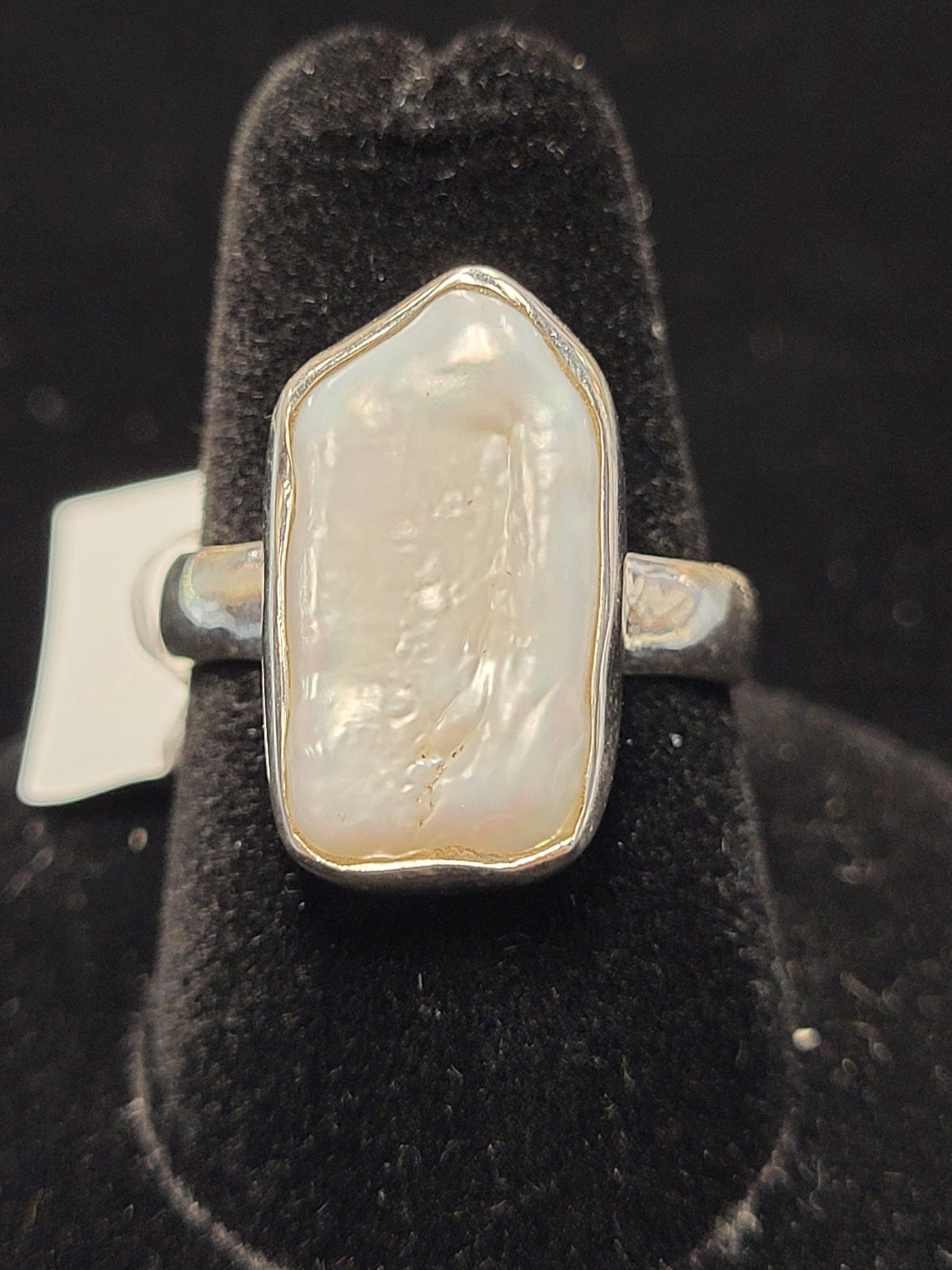 7.5 Pearl Freeform Sterling Silver Ring Size 7.5