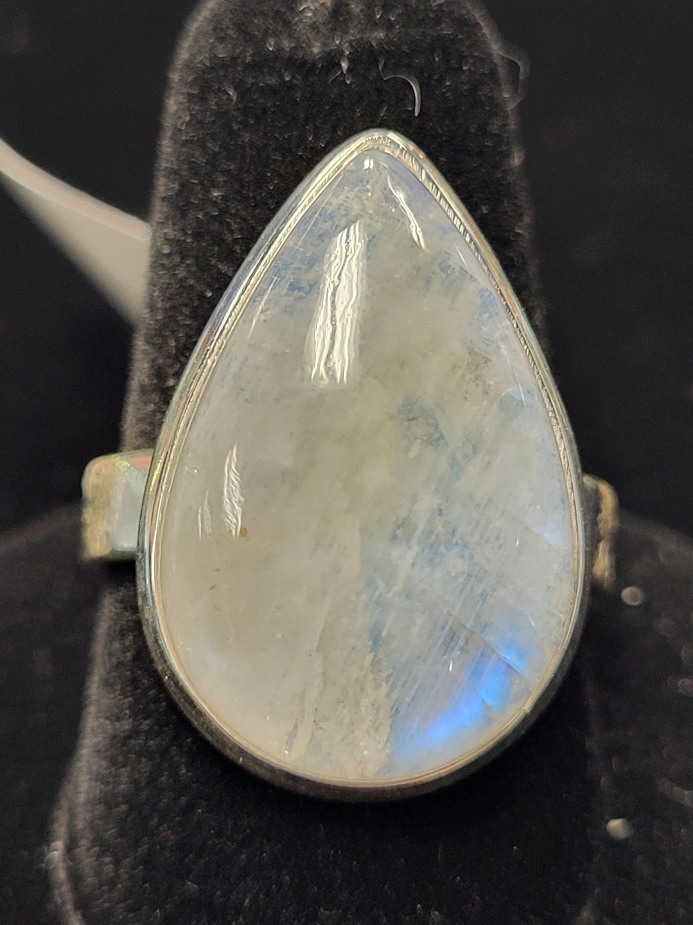 Rainbow Moonstone Pear Shaped Sterling Silver Ring Size 8.5