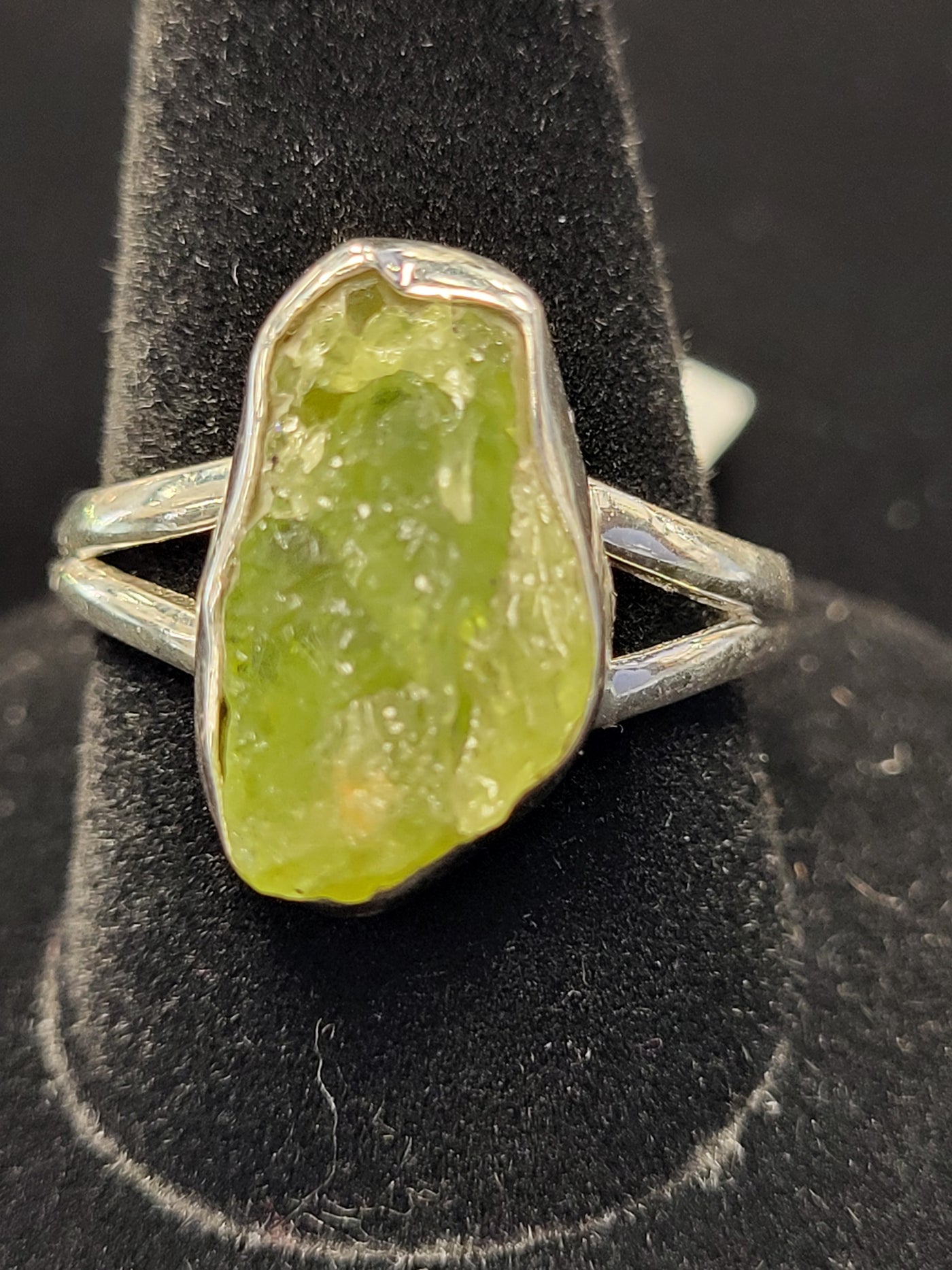 9.5 Peridot Freeform Ring Sterling Silver Size 9.5