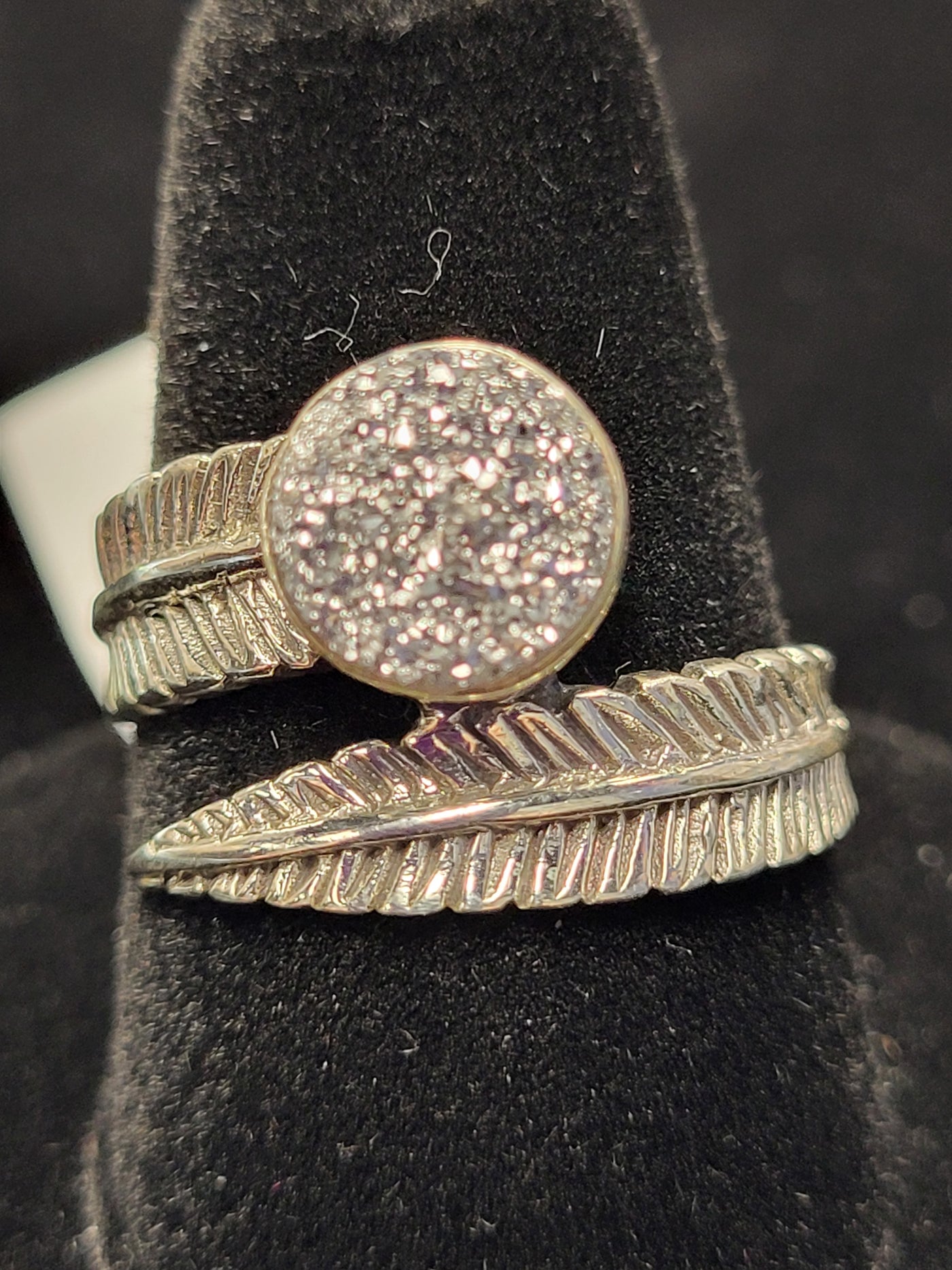 Druzy Feather Ring Sterling Silver Size 8