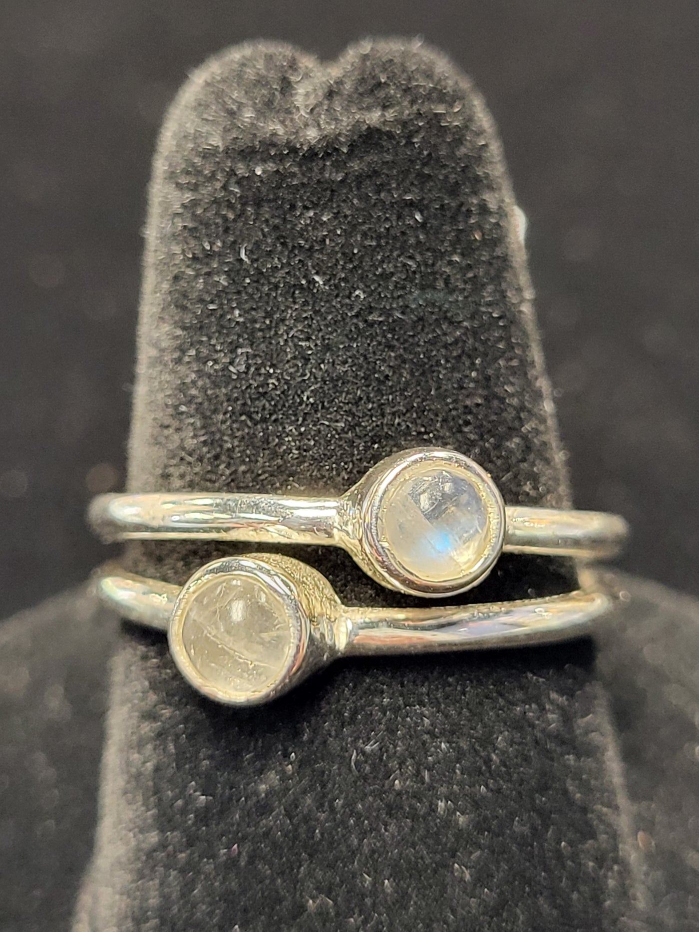 8 Rainbow Moonstone Duo Sterling Silver Ring Size 8