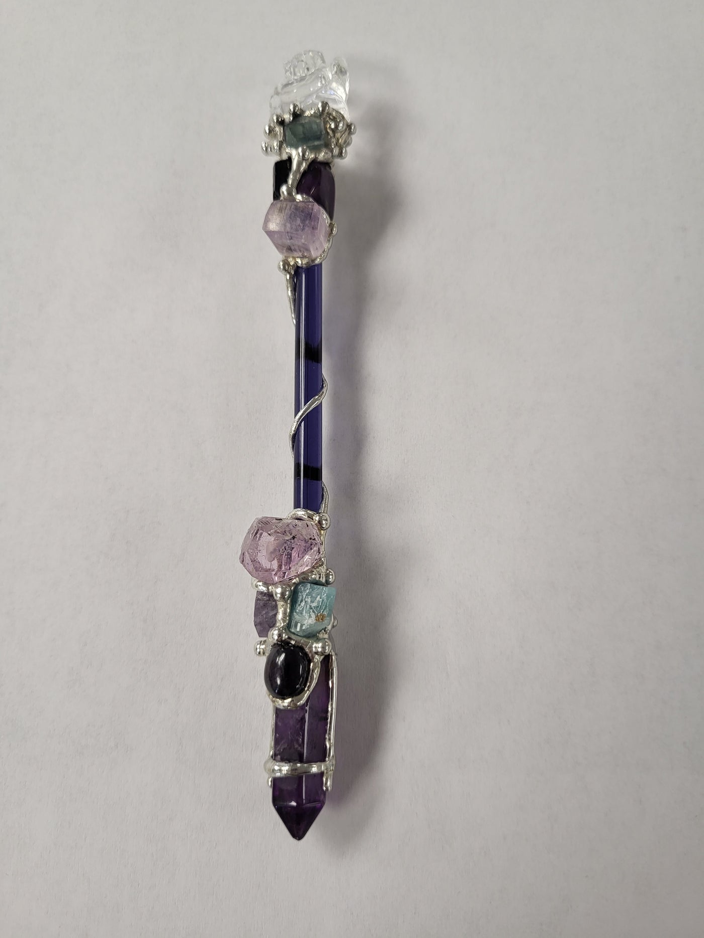 Ganesh Crystal Wand - Medium Charoite Amethyst Black Obsidian Kunzite Fluorite