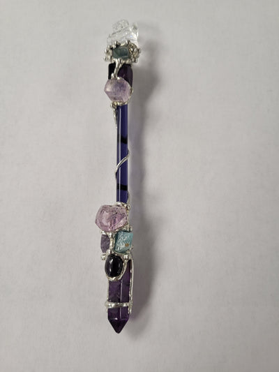 Ganesh Crystal Wand - Medium Charoite Amethyst Black Obsidian Kunzite Fluorite