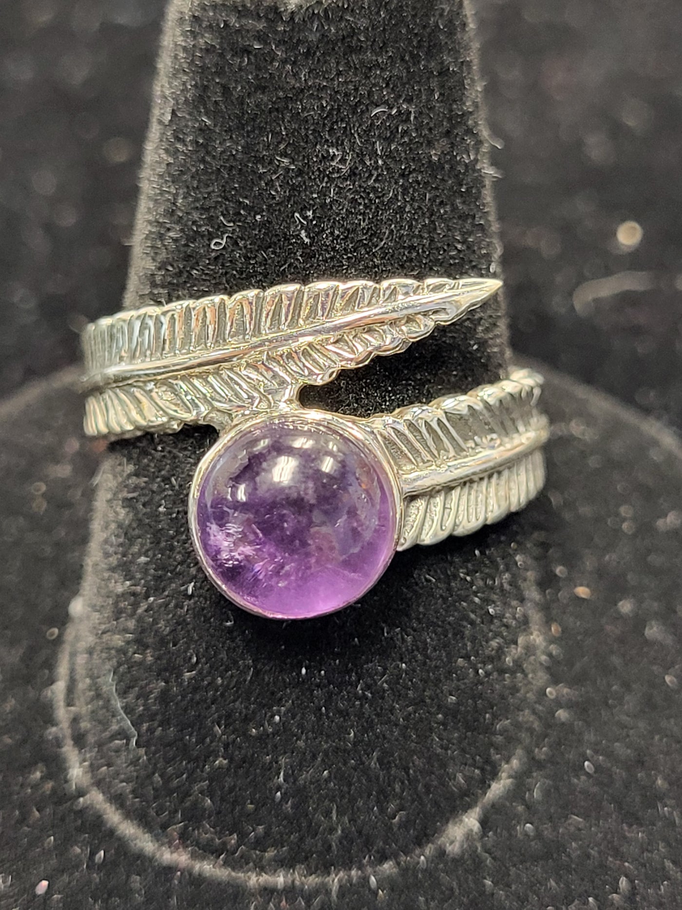 9 Amethyst Feather Ring Sterling Silver Size 9