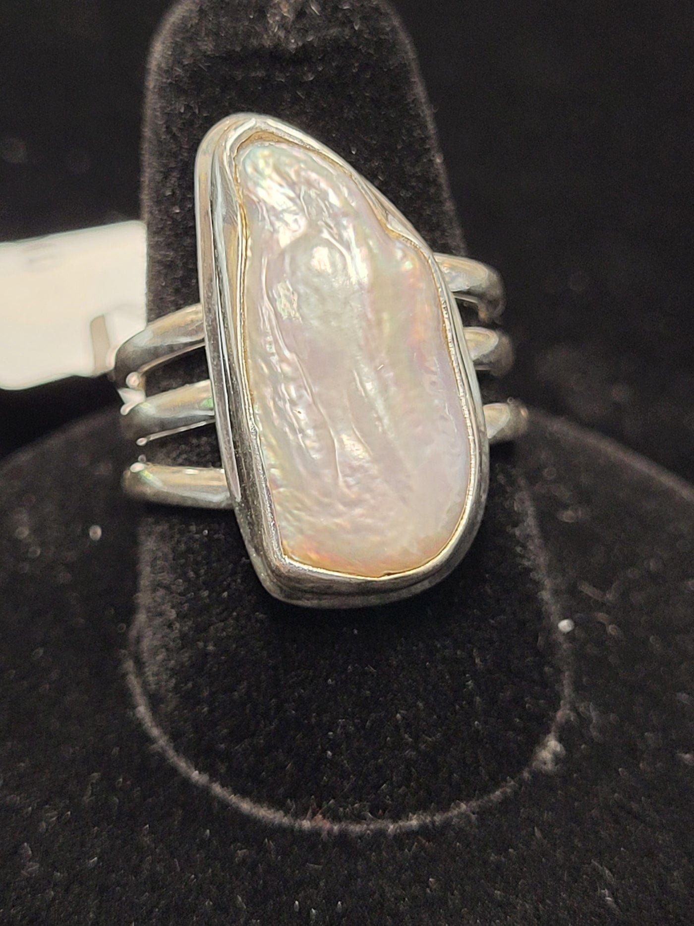 8 Pearl Freeform .75" Sterling Silver Ring Size 8