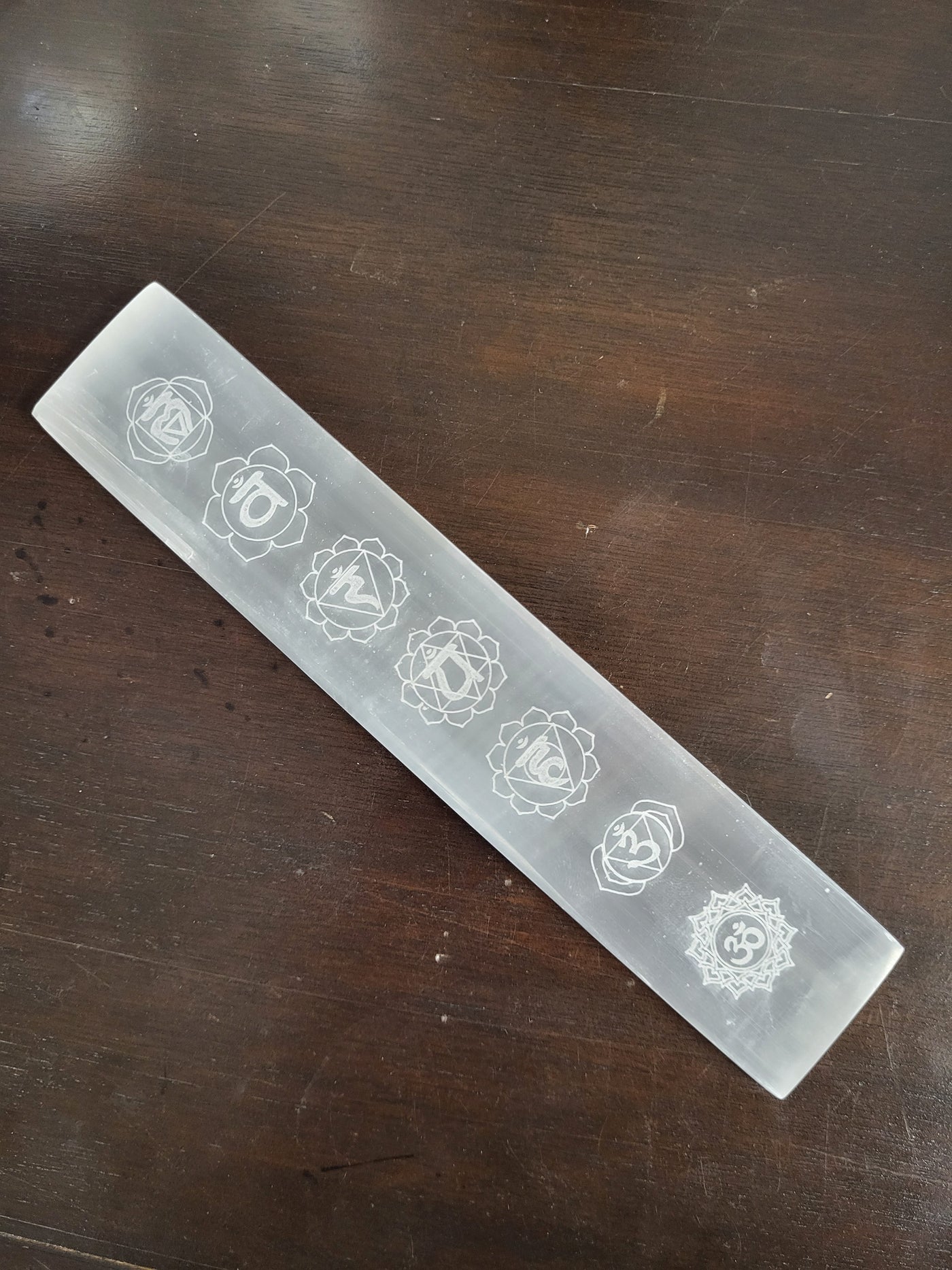 Engraved Chakra Selenite Charging Bar 7.75"