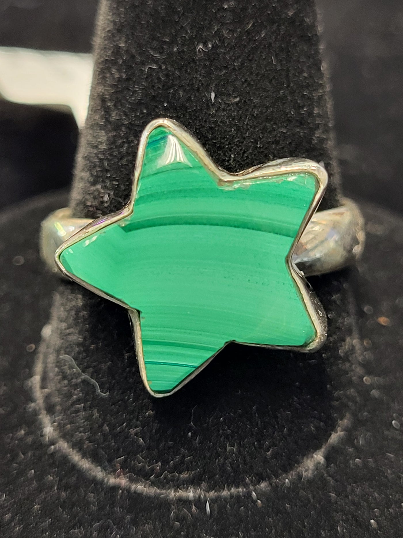 Malachite Star Ring Sterling Silver Size 10