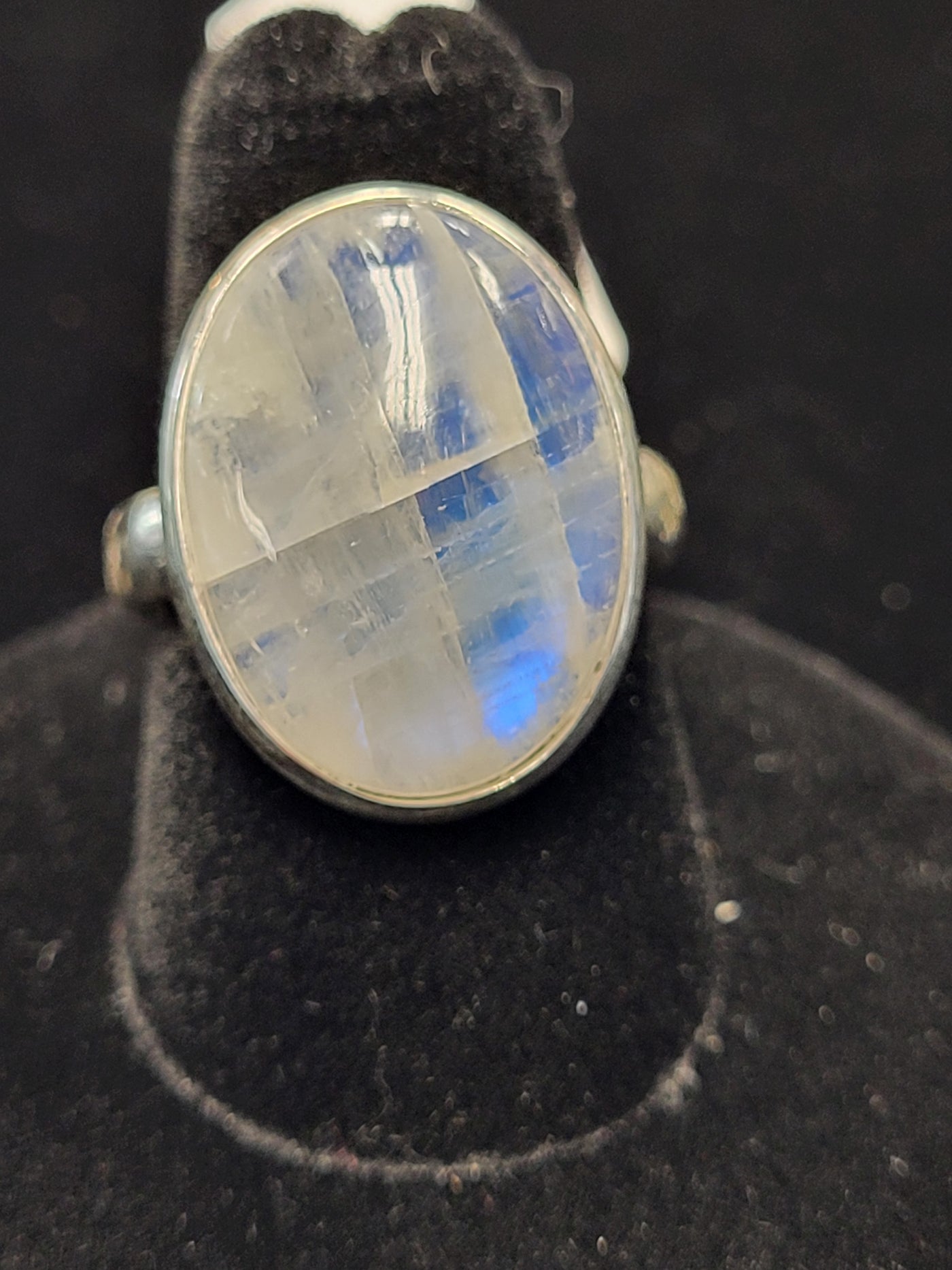 Rainbow Moonstone Oval Shaped Sterling Silver Ring Size 8.5