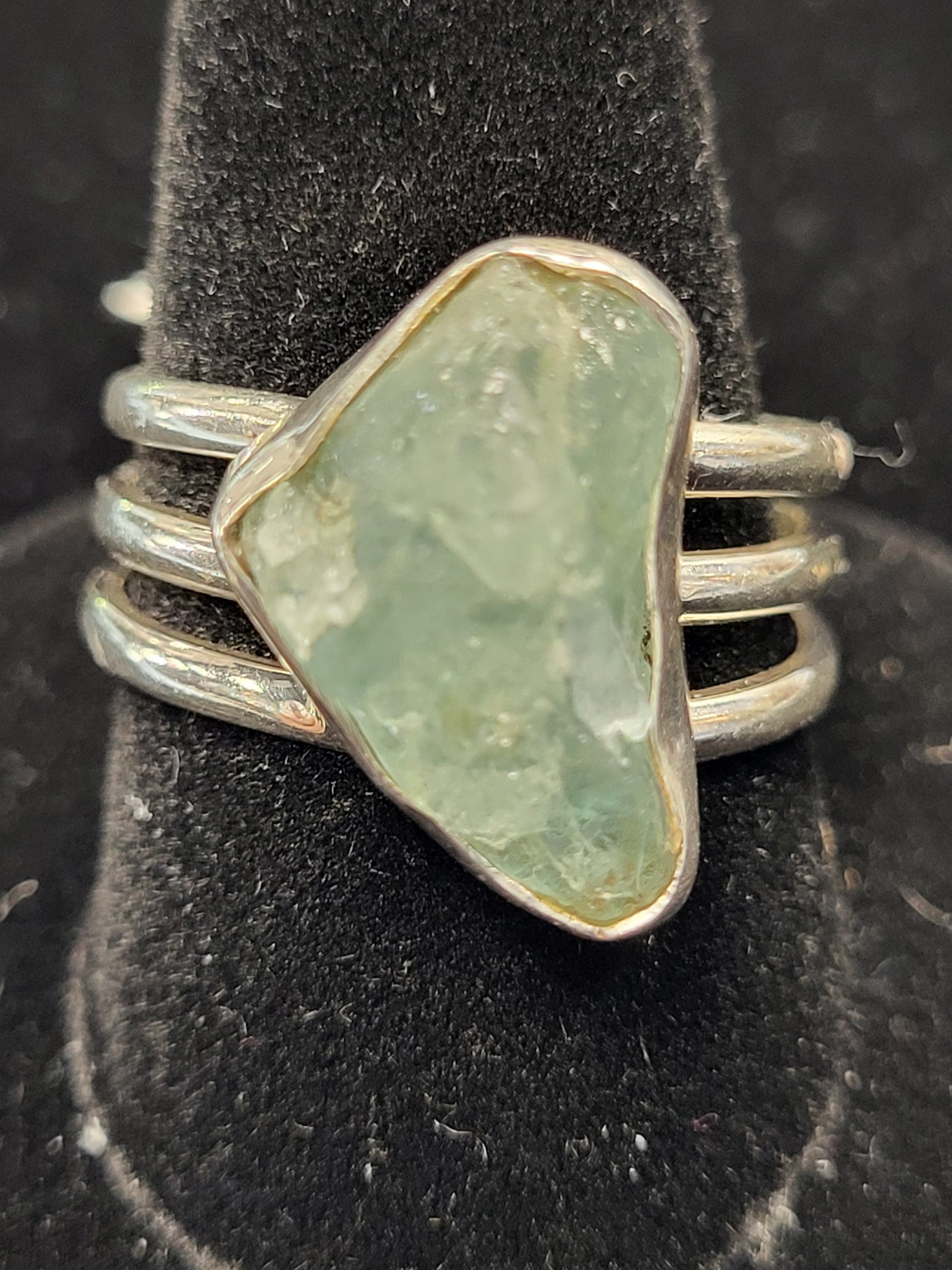 Aquamarine Freeform Ring Triple Band Sterling Silver Size 8.5