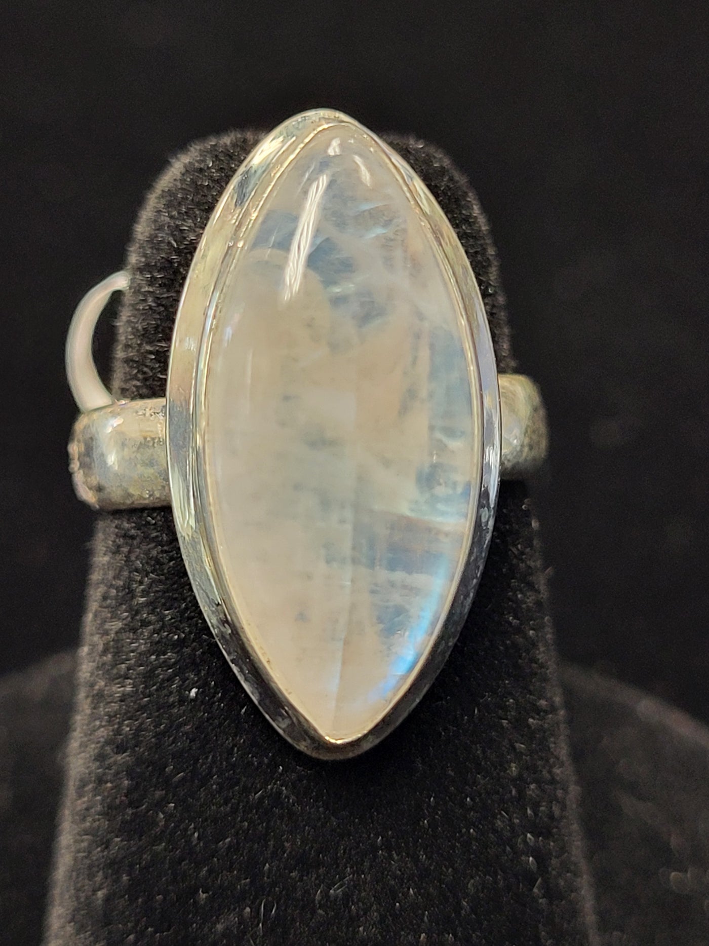 Rainbow Moonstone Marquise Sterling Silver Ring Size 4