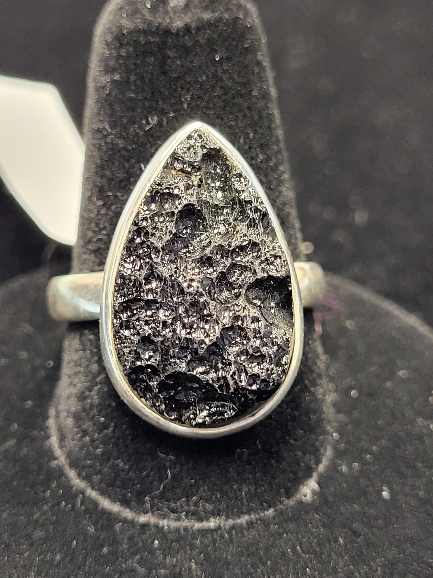 Tektite Pear Shaped Sterling Silver Ring Size 10