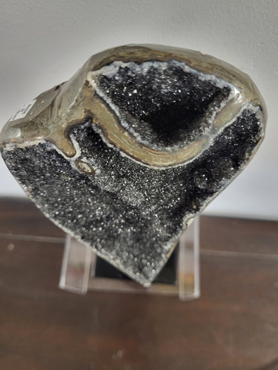 5.75" x 4.20" Black Amethyst Geode Cluster on Custom Metal Stand