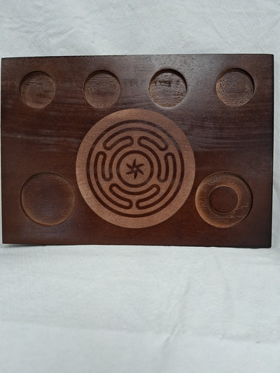 Wheel Hecate Altar/Candle/ Drink Board Etched Wood Handcrafted Locally by Cassie