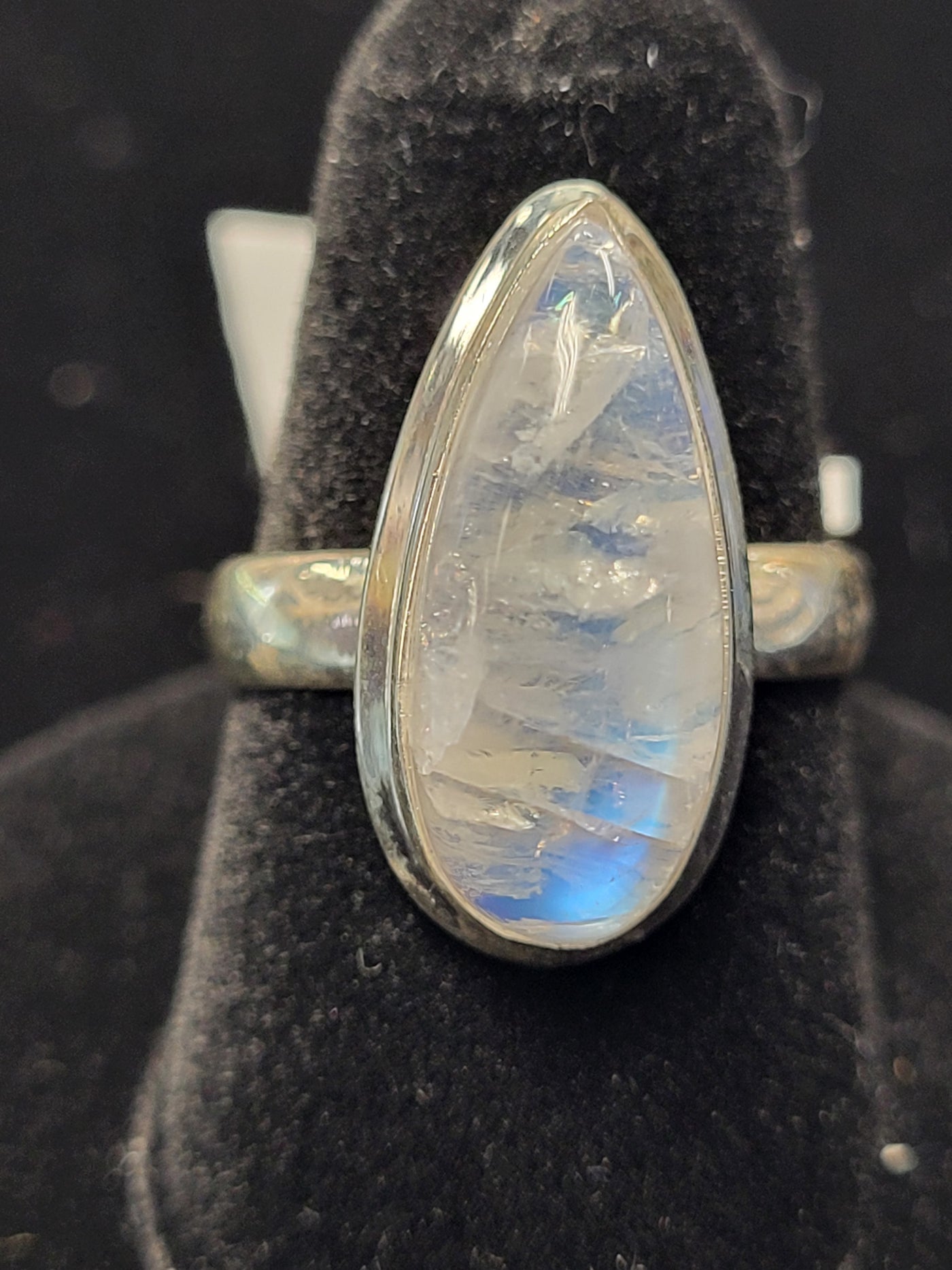 Rainbow Moonstone Pear Shaped Sterling Silver Ring Size 6.5