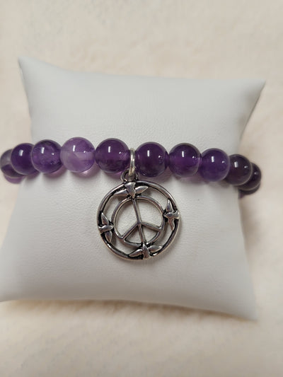 Amethyst 8mm- Beaded Bracelet w/Charm