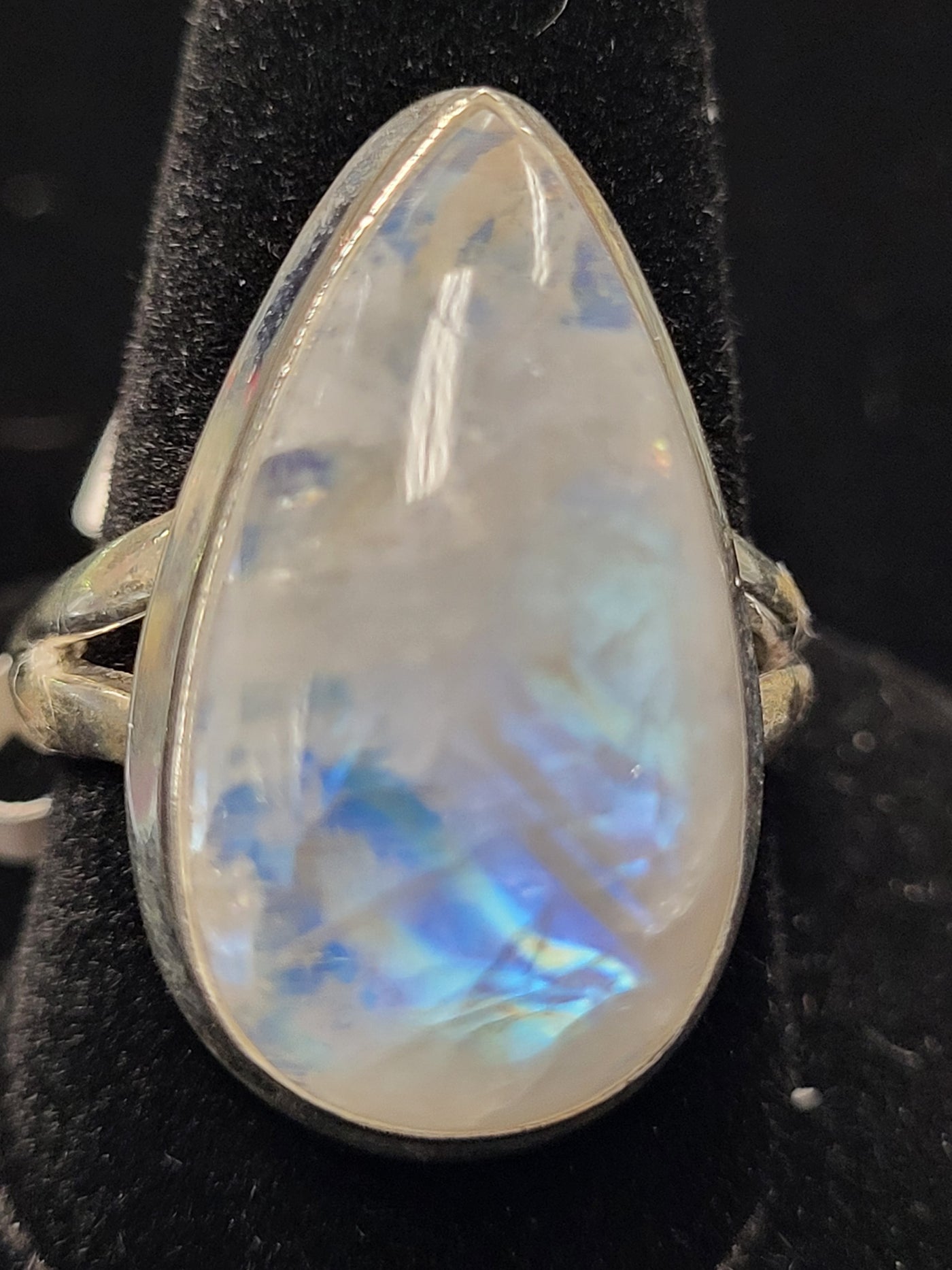 Rainbow Moonstone Pear Shaped Sterling Silver Ring Size 9