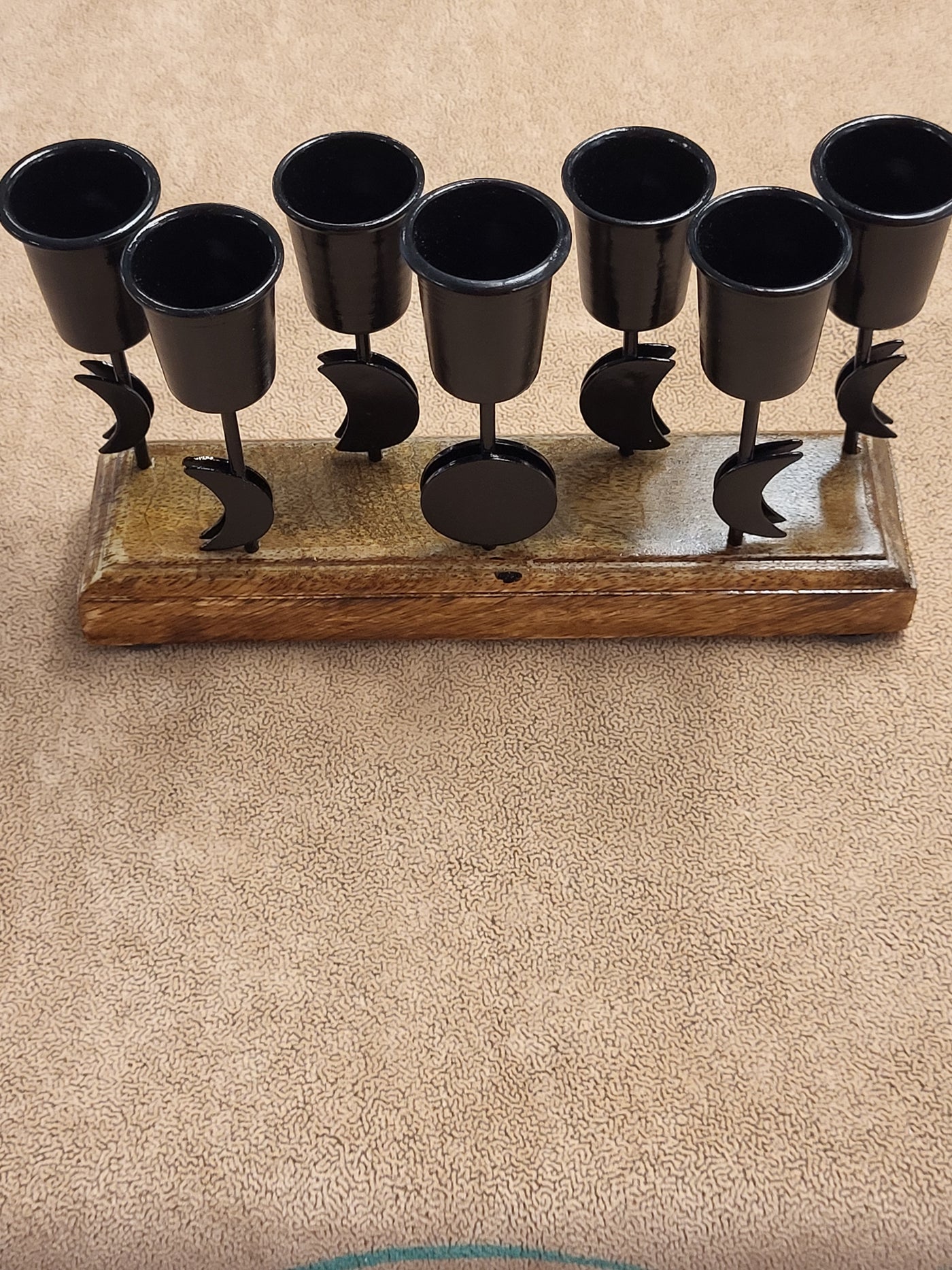 Mini Candle Holder - Iron Moon Phases with Wooden Base