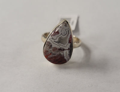 8-Crazy Lace Agate Tear Drop Shaped Sterling Silver Ring Size 8