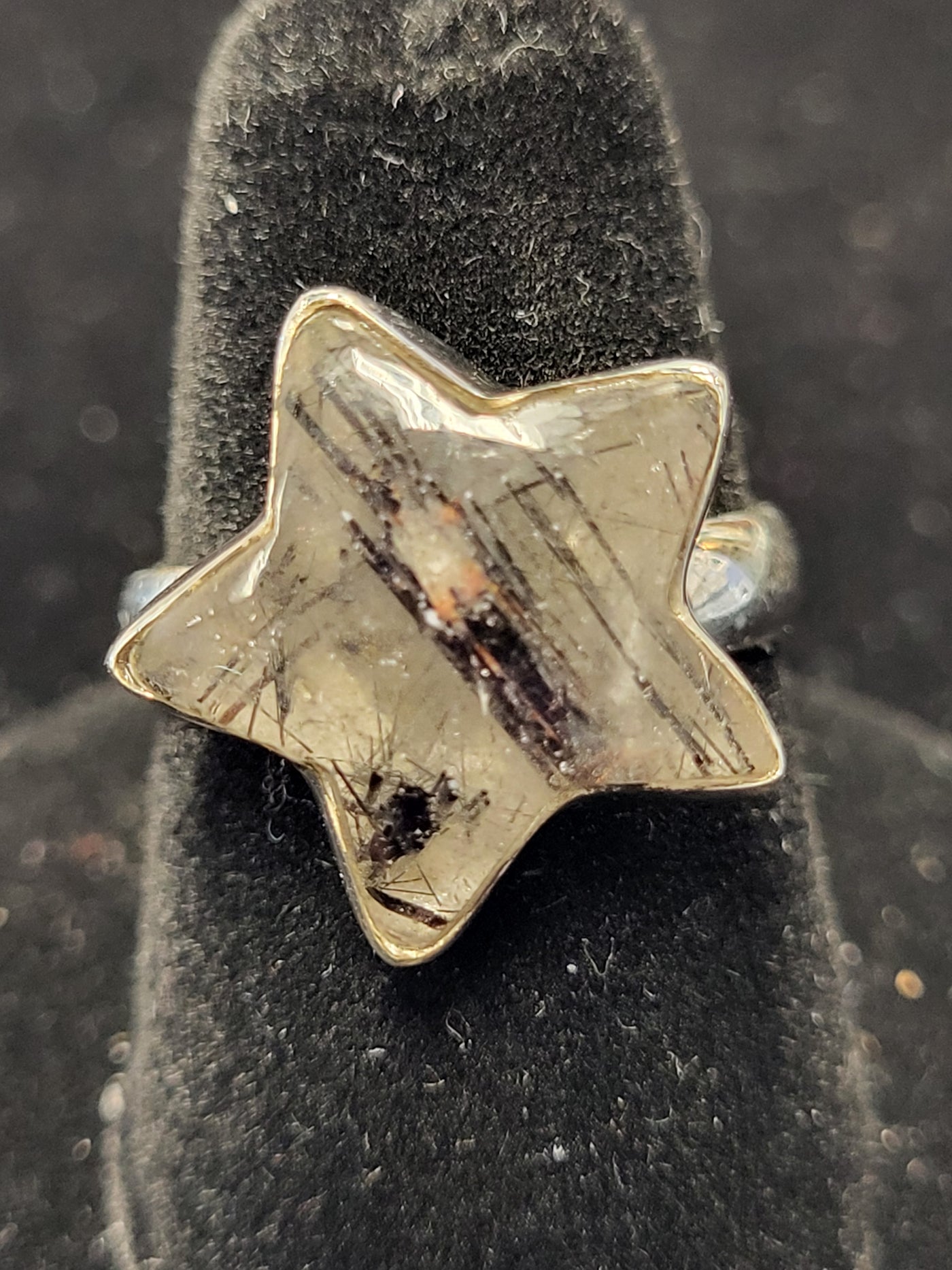 Tourmalinated Quartz Star Ring Sterling Silver Size 7