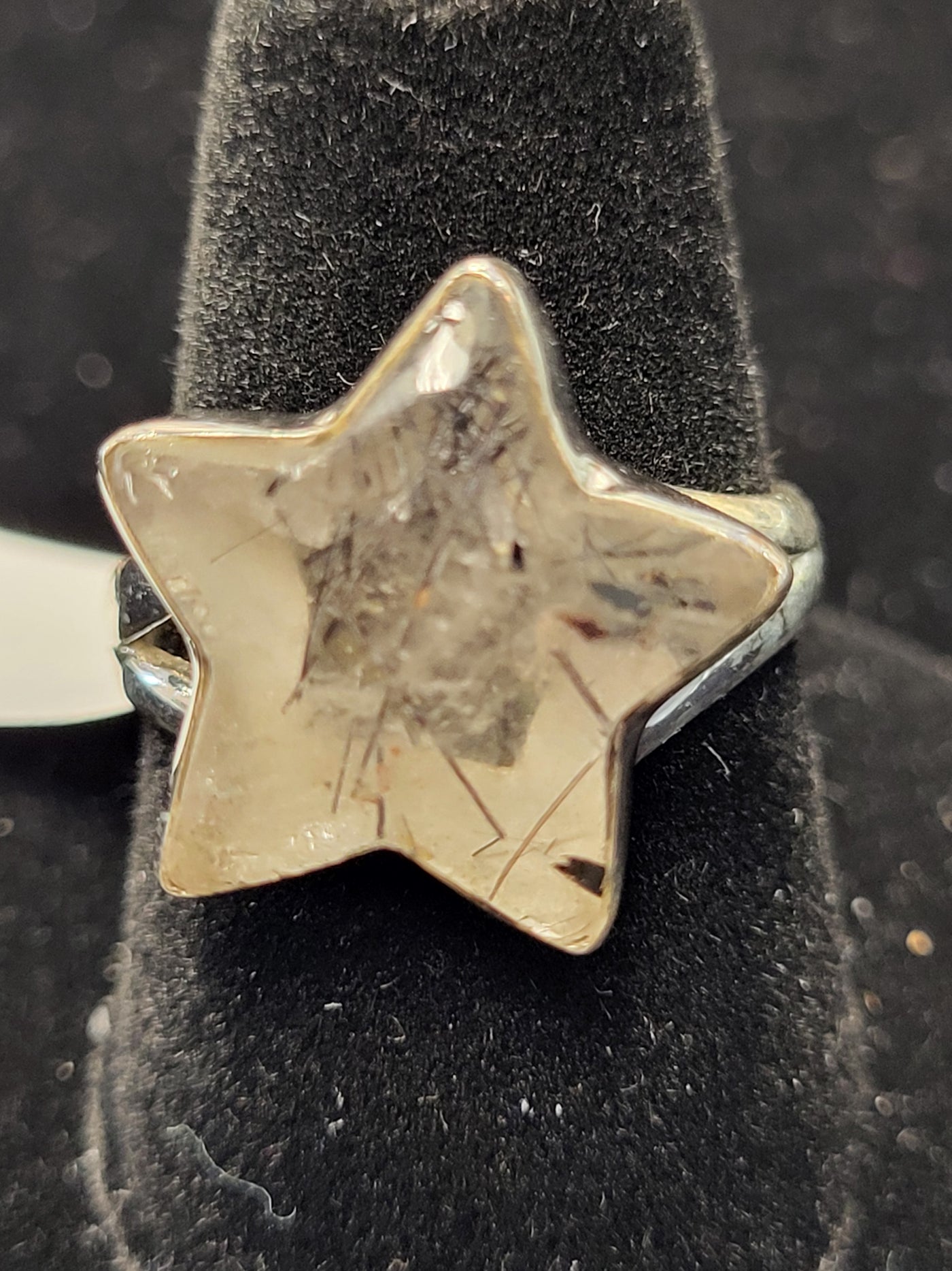 Tourmalinated Quartz Star Ring Sterling Silver Size 8