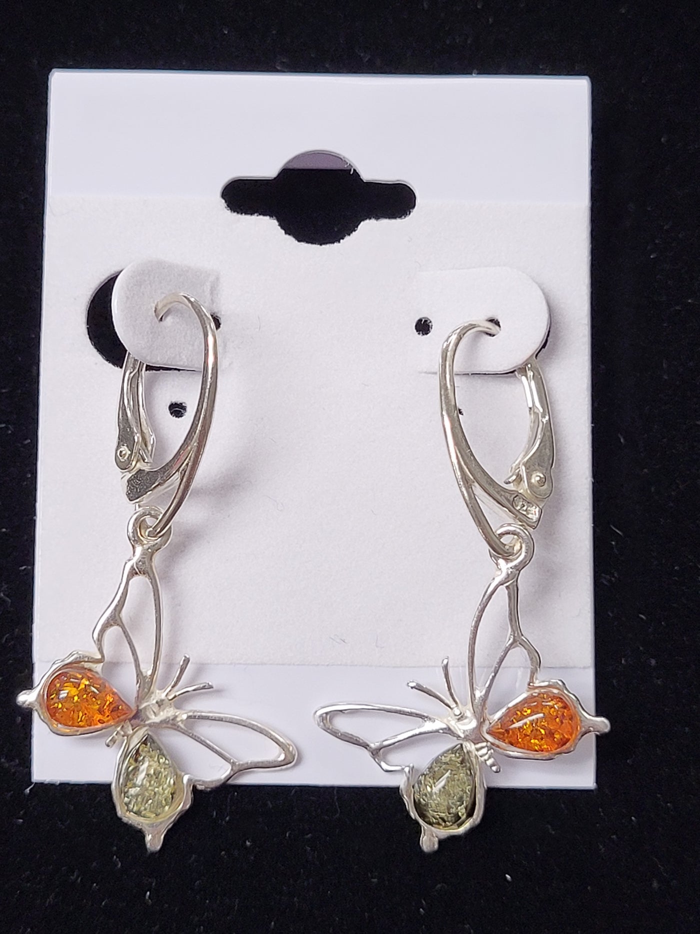 Amber Butterfly Bi-Colored Sterling Silver Earrings - Dangle