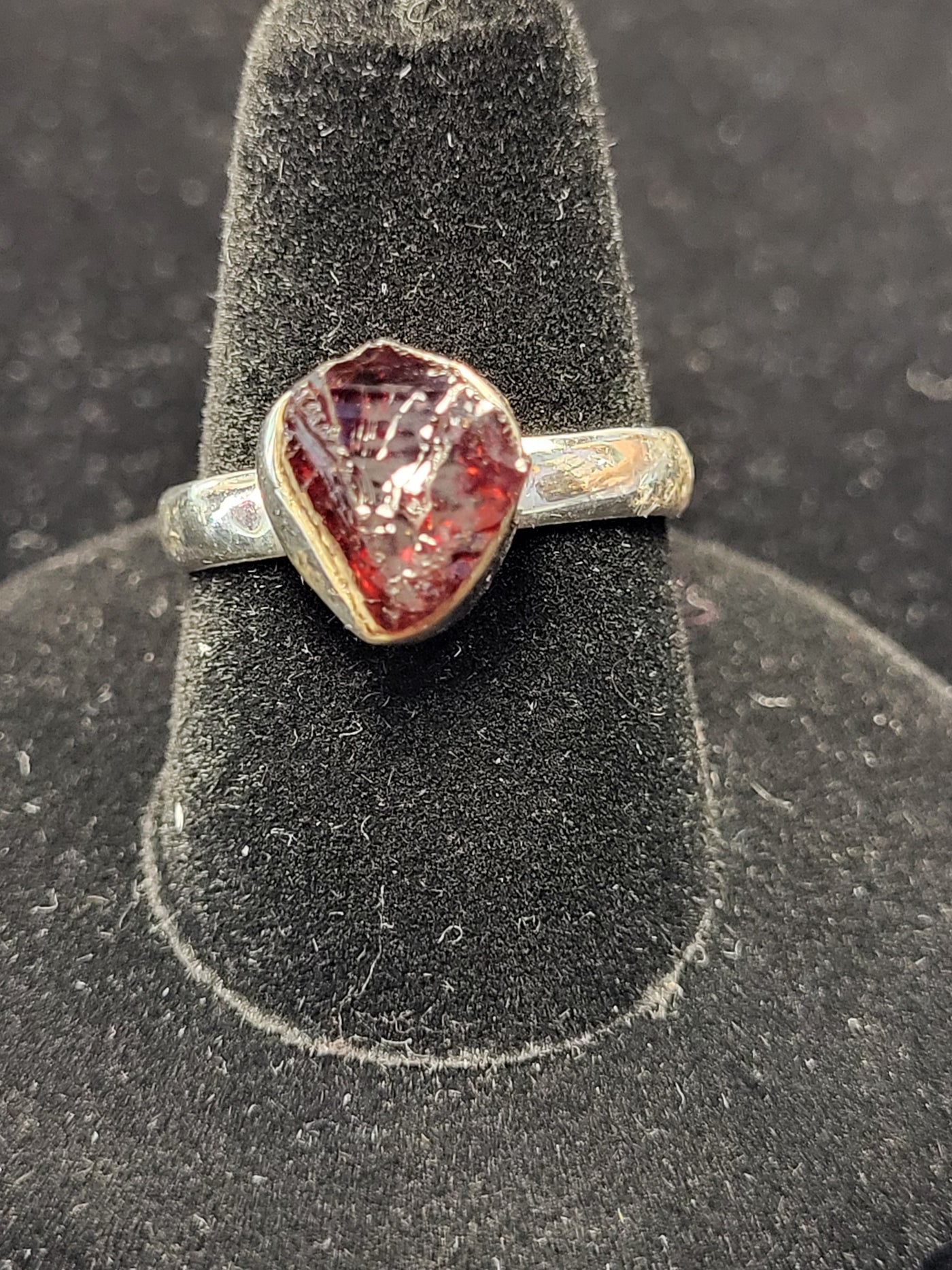 8.5 Garnet Raw Freeform Sterling Silver Ring Size 8.5