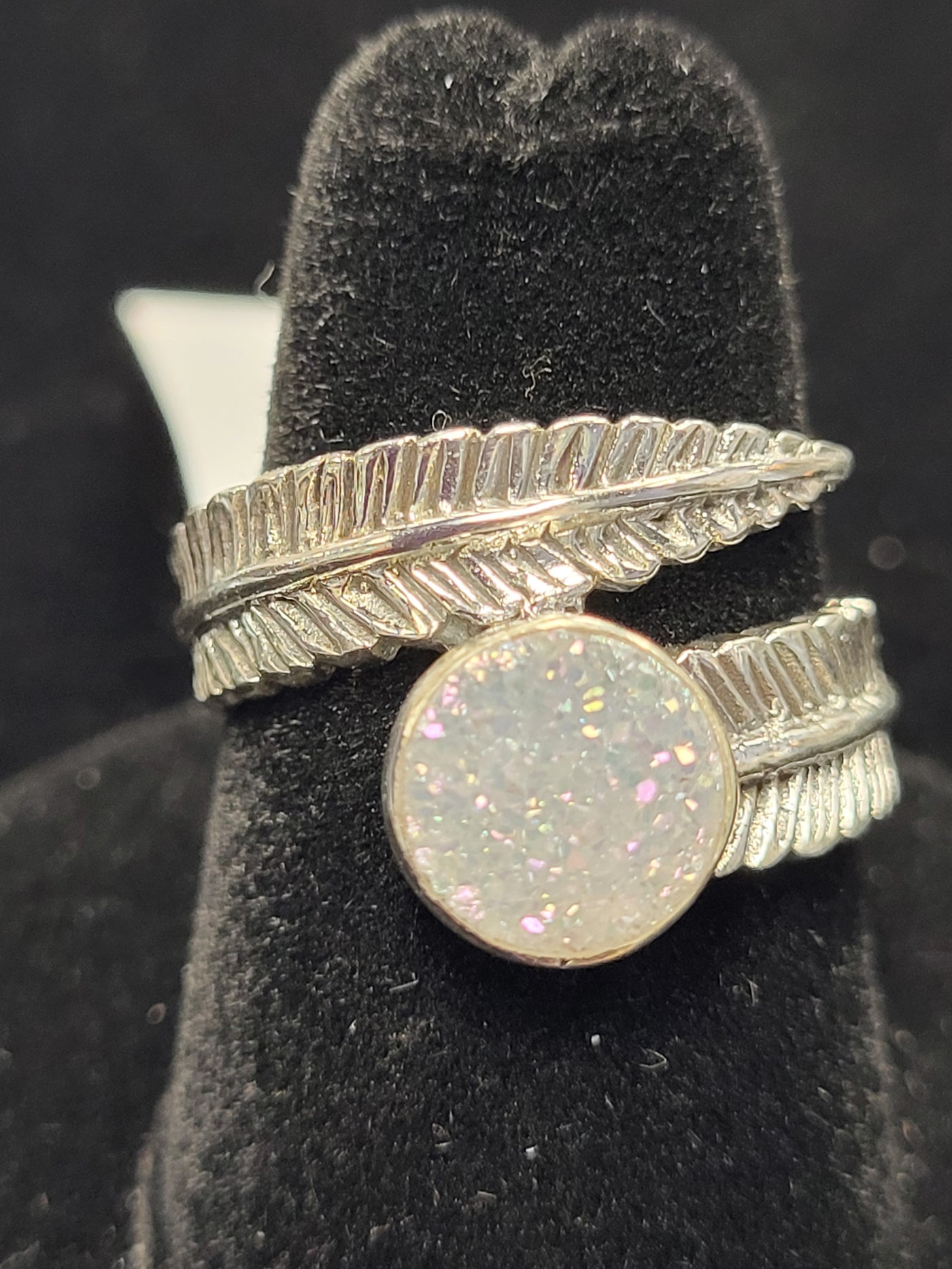 Angel Aura Druzy Feather Ring Sterling Silver Size 7.5