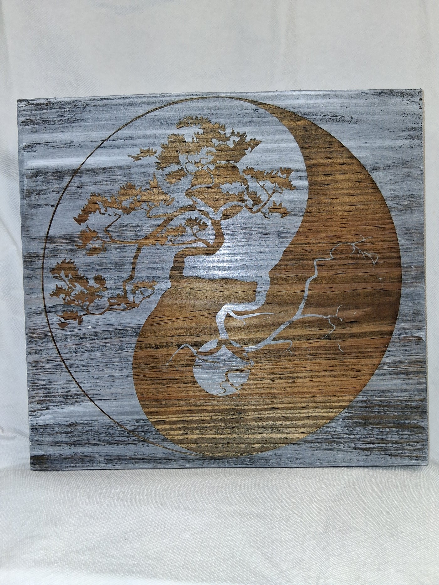 Tree Ying Yang Bonsai Tree of Life Vision Board Etched Wood Handcrafted Locally by Cassie