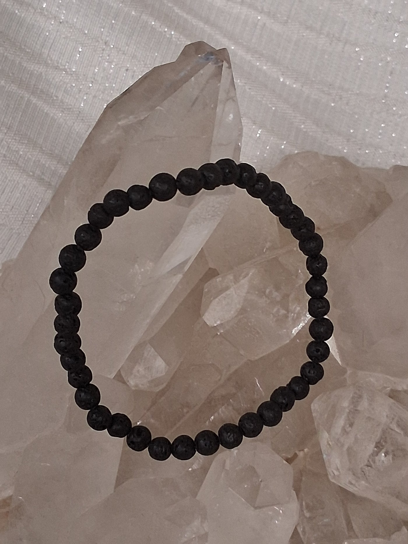 Lava Stone Black Crystal Bead 4mm Bracelet