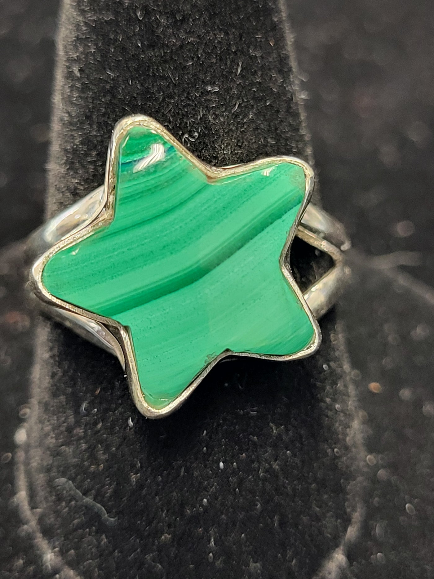 Malachite Star Ring Sterling Silver Size 8