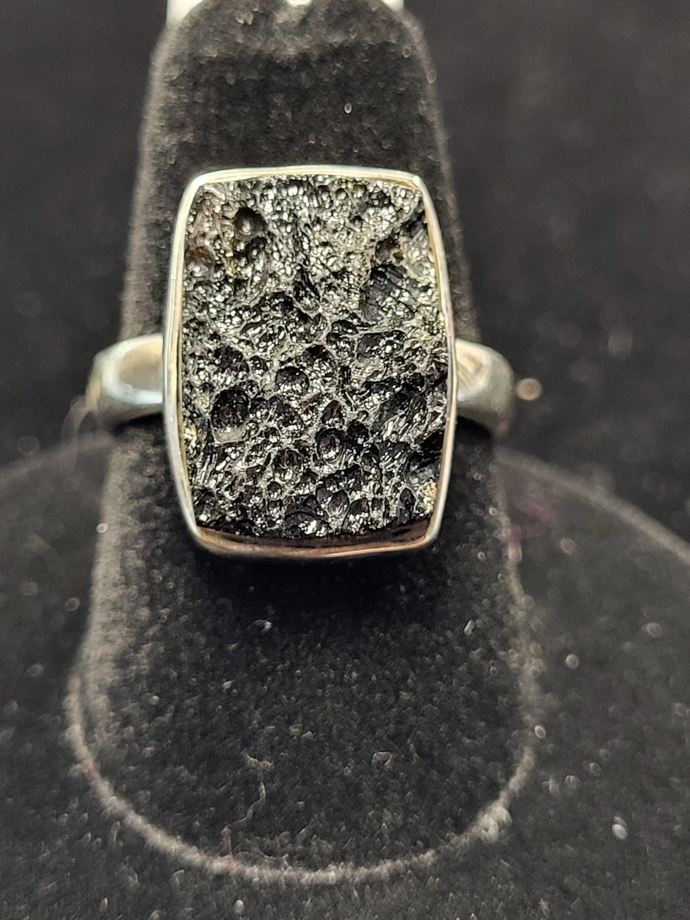 Tektite Rectangle Shaped Sterling Silver Ring Size 8