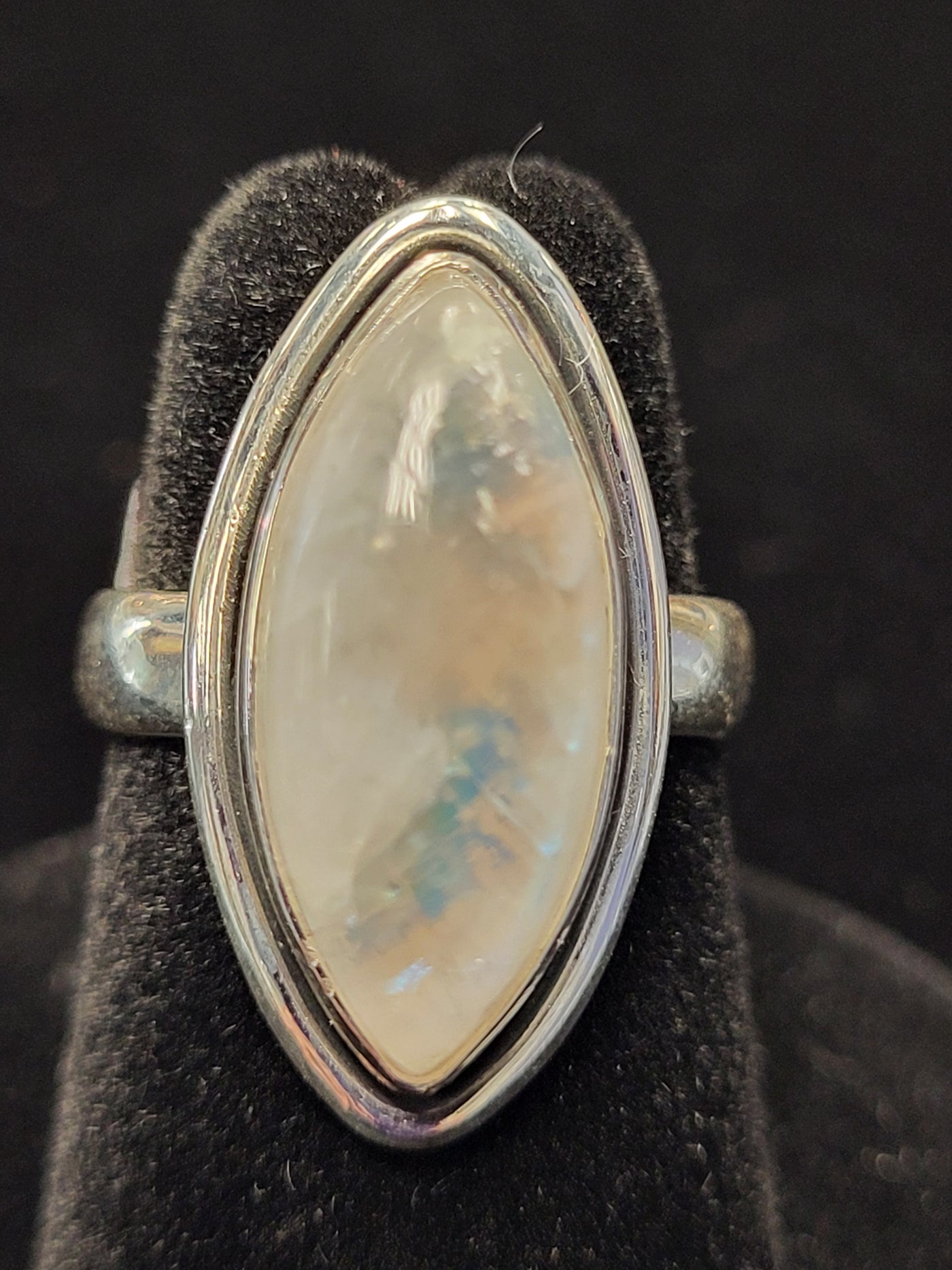 Rainbow Moonstone Marquise Sterling Silver Ring Size 5