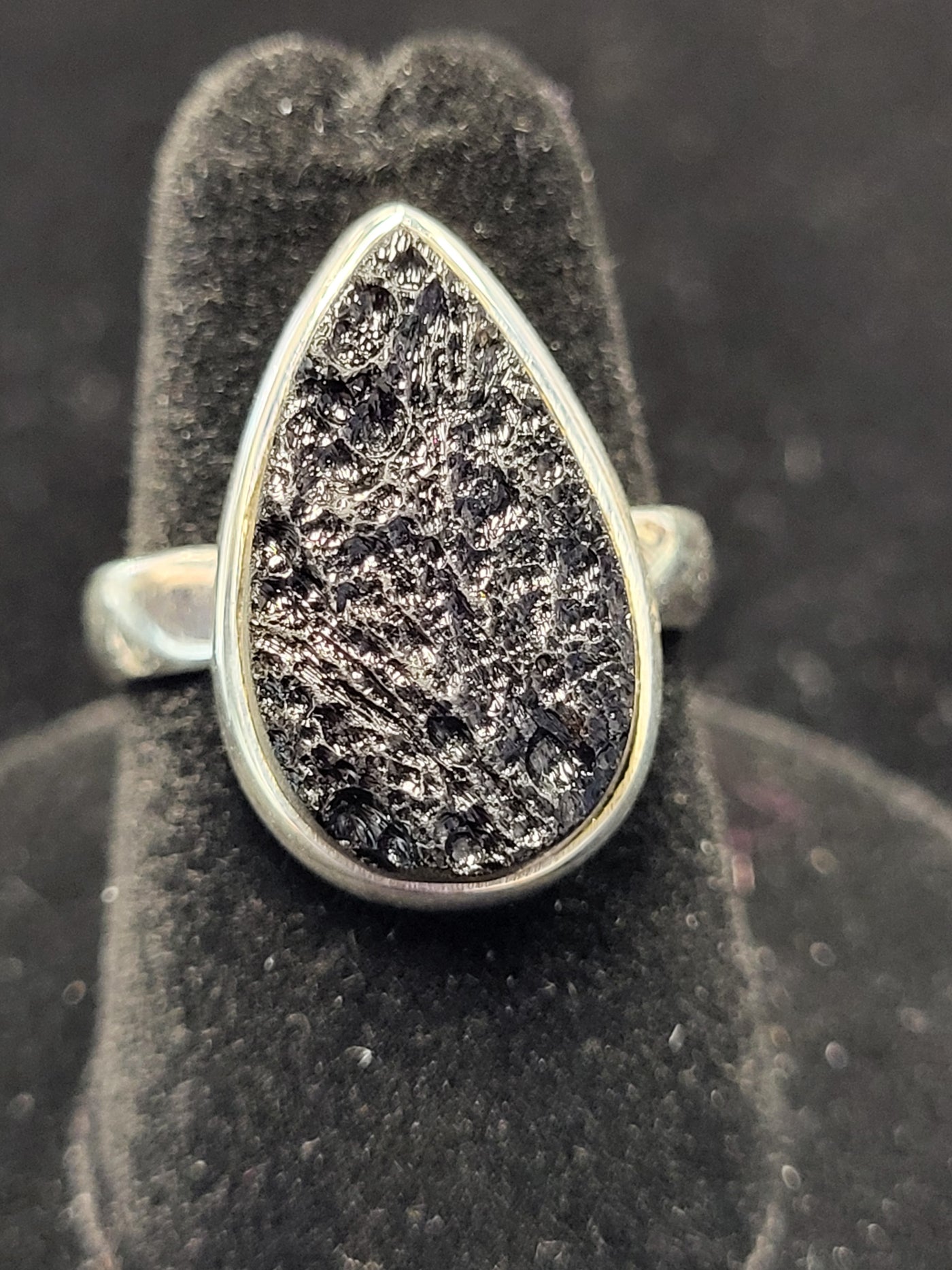 Tektite Pear Shaped Sterling Silver Ring Size 7